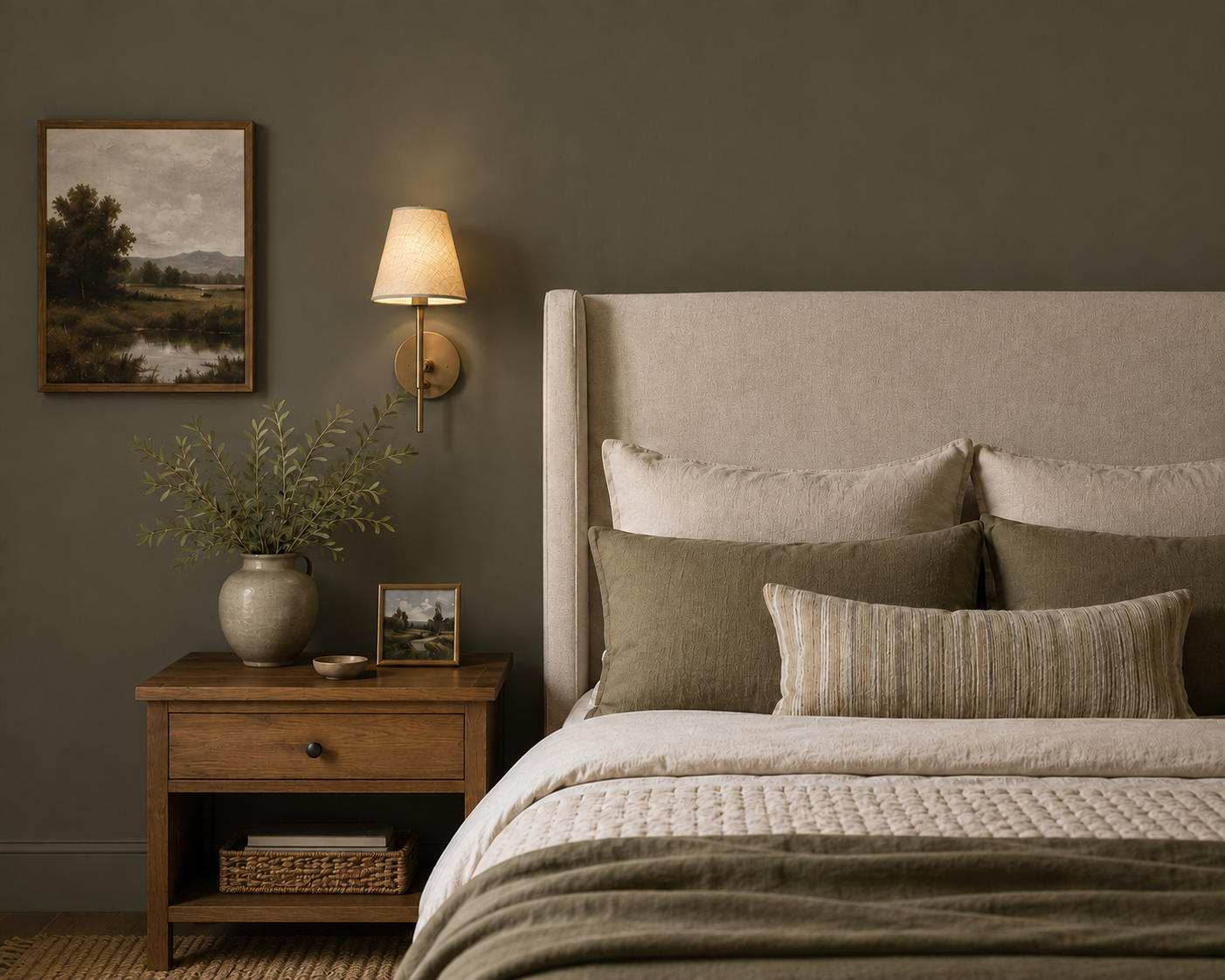 moody master bedroom painted in "Grounded" by Behr paint moody master bedroom painted in "Grounded" by Behr paint